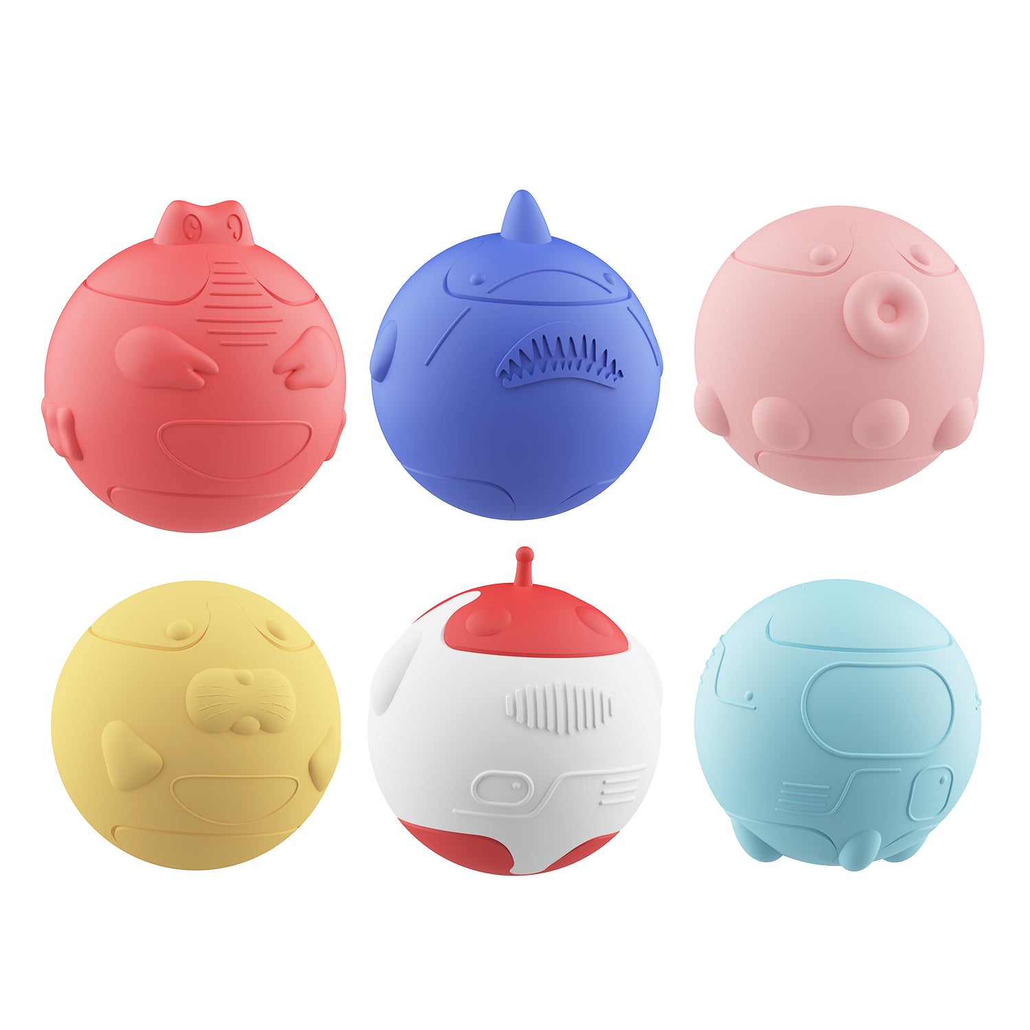 6-Pack 3D Reusable Water Balloons - Magnet-Free Silicone Splash Balls (Shark, Crab, Space Capsule, Robot, Seal, Octopus)