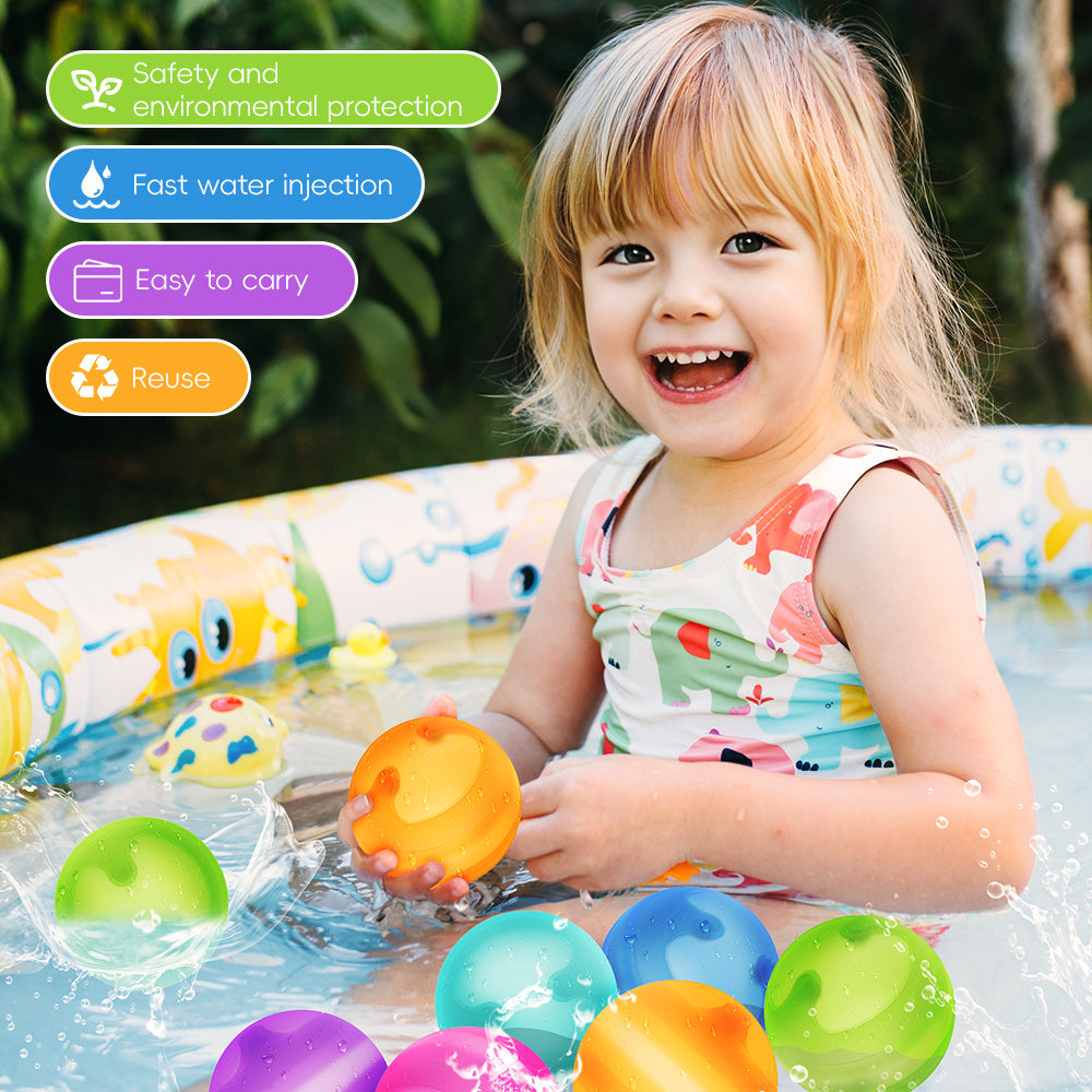 Reusable Water Balloons - Quick-Fill Silicone Splash Balls for Kids & Adults